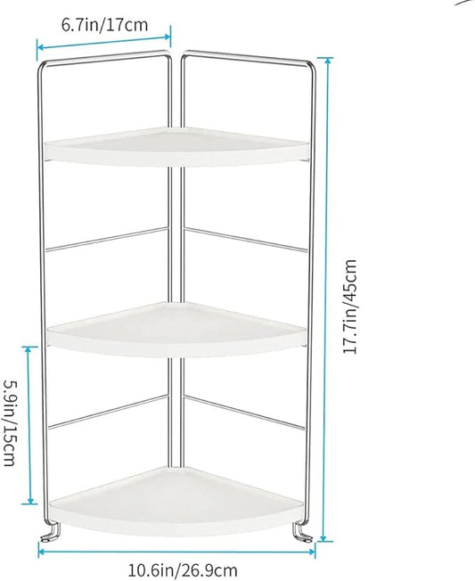 3-Tier Bathroom Countertop Organizer - Vanity Tray Cosmetic & Makeup Storage- Kitchen Spice Rack Standing Shelf - Corner Storage Shelf, Silver