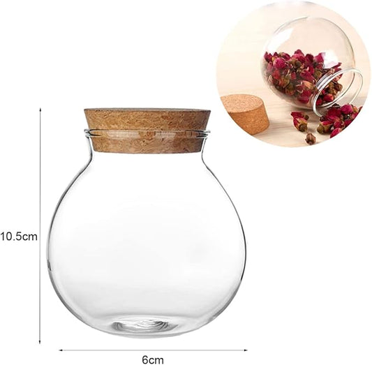 vipolish 1 PC 500ml/17oz Transparent Round Sealed Glass Bottles with Cork Stopper Flower Tea Storage Containers Jars for Candy Cookie Chocolate Beans