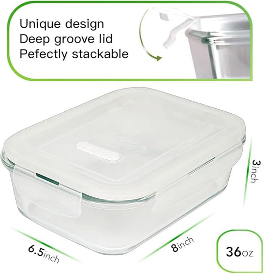 DAS TRUST 3 Pack Glass Food Storage Container Meal Prep Containers Reusable Fridge Organizers Lunch Container for Adults Food Storage Containers