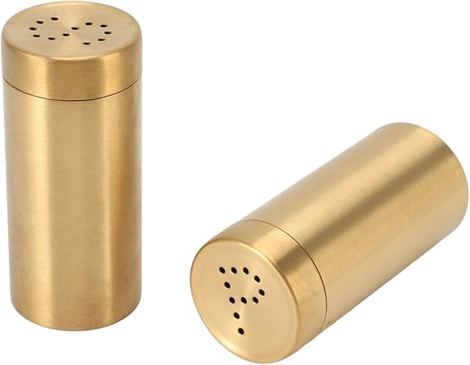 2Pack Gold Spice Jar Set, Stainless Steel, Rustproof and Screw Open Top, Ideal Seasoning Shaker Bottles for Salt, Sugar, Pepper and Paprika