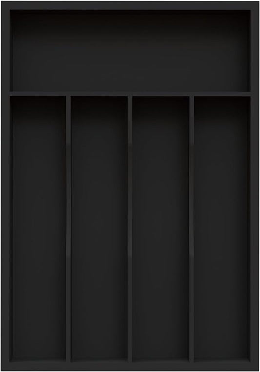 Bamboo Silverware Organizer, Kitchen Drawer Organizer, Utensil Holder, Cutlery Tray & Spoon Flatware Storage with Grooved Drawer Dividers ((5 Slots, Black)