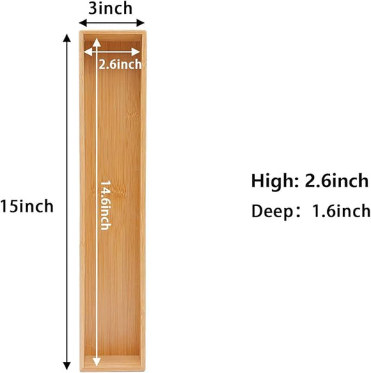 Bamboo Drawer Organizer,Kitchen Utensil Organizer Silverware Tray,Cutlery Holder, Wood Storage Box for Flatware, Makeup, Bathroom, Office Desk (Bamboo, 15 * 3 * 2.6)