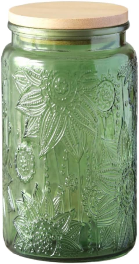 Vintage Glass Jar with Lid, 34 oz Decorative Mason Jar for Home Kitchen Storage Coffee Tea Sugar Biscuit Candy Jar (Green, 1 Pack)