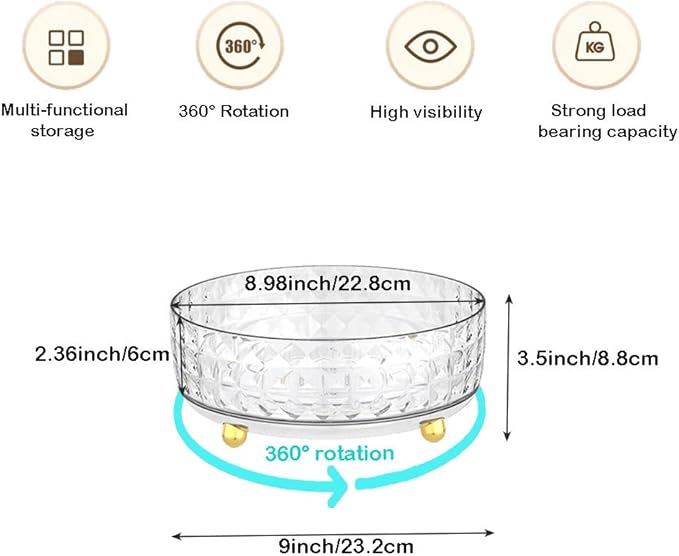 Non Skid Lazy Susan Turntable, 1 Tier Non Skid Spice Rack Turntable, 9 Inch Spinning Organizer, 360 Degree Rotating Seasoning Organizer for Kitchen, Pantry Cabinet Refrigerator, Clear