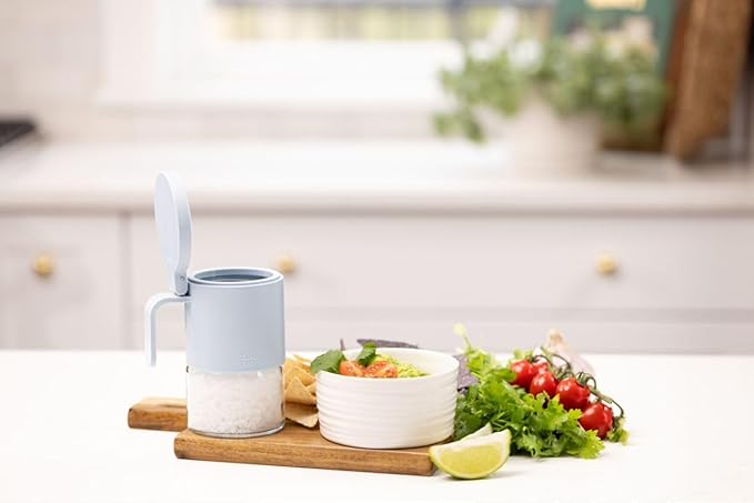 Zuutii Glass Spice Jars Moisture-Proof Spice Containers with Spoons,10oz Salt Bottles, Mini Seasoning Storage Jars with Flapper Caps for Sugar, Peppers, Chili in Kitchen (Light Blue)
