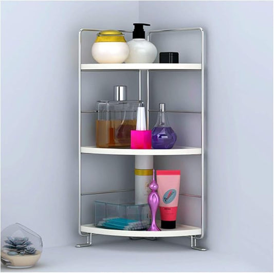 3-Tier Bathroom Countertop Organizer - Vanity Tray Cosmetic & Makeup Storage- Kitchen Spice Rack Standing Shelf - Corner Storage Shelf, Silver