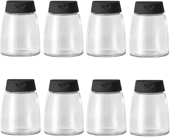 Glass Spice Jars, Double Lids Seasoning Shakers Glass Bottles Spice Shakers Sifter Barbecue Salt & Pepper Shaker Container (8PCS）