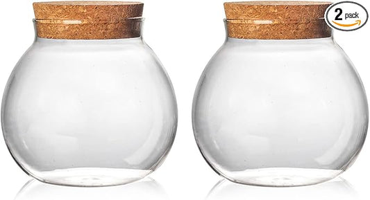 Set of 2 round glass jars with cork lid – 17oz wedding candy jar kitchen Storage jar, perfect for tea, biscuits, cereals, flour, beans, spices, coffee beans etc (2PCS)