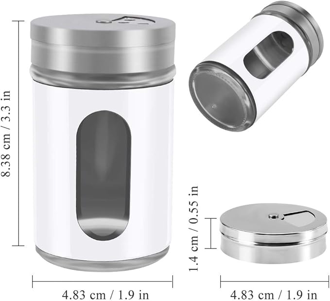 Accmor 2pcs Salt and Pepper Shakers,Stainless Steel Shaker for Salt Powder Sugar Cinnamon Pepper, Spice Dispenser with Adjustable Pour Holes,White