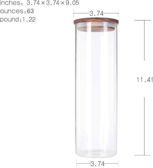 KKC HOME ACCENTS Tall Borosilicate Glass Spaghetti Storage Jar,Pasta Canister,Noodle Holder,Sealed Container with Wooden Lid,63 Fluid Ounces