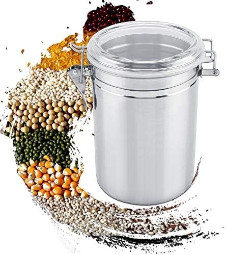 Stainless Steel Kitchen Canister 1900ml Airtight Clamp Lid, Clear Top Ideal for Kitchen Storage, Food Storage, Pantry Storage