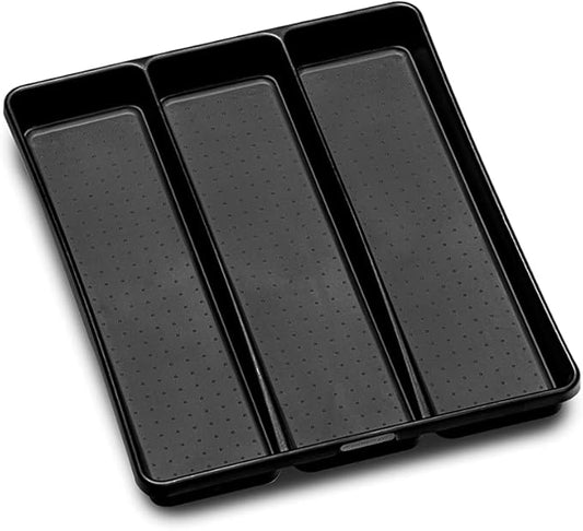 madesmart Premium Antimicrobial Classic Large Utensil Tray, Soft Grip, Non-Slip Kitchen Drawer Organizer, 3 Compartments, Multi-Purpose Home Organization, EPA Certified, Carbon