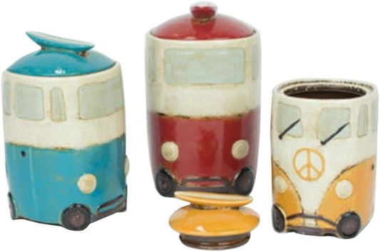 Kalalou Ceramic Van Canisters with Surfboard Handles, Set of 3, One Size, Multicolored