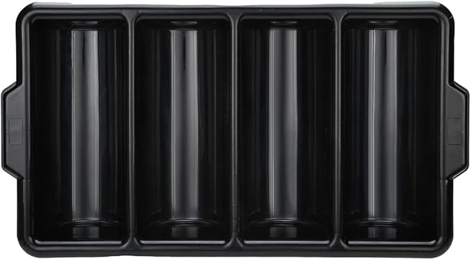 Restaurantware-21.9 x 14.2 x 3.5 Inch Silverware Organizer, 1 Crack-Resistant Cutlery Tray - 4 Compartments, Built-In Handles, Black Plastic Utensils Drawer Holder, For Kitchen Organization