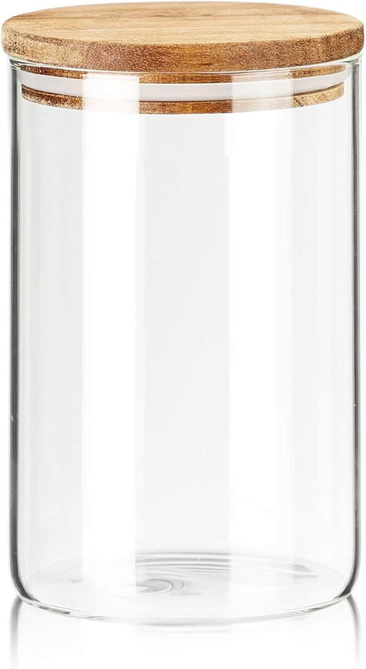 Labina Glass Storage Container Airtight Food Jars Kitchen Canister with Wood Lids, 32 Oz Wide Mouth Pantry Organization Glass Jar for Flour, Sugar, Cookie, Spagetti, Candy and Nuts