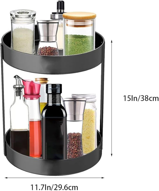 PACEKONER 2 Tier Lazy Susan, Stainless Steel Turntable, 360 Degree Spice Rack For Kitchen Bathroom Counter Organizer (11.7Inch)