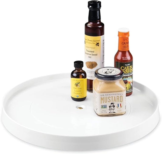 iDesign Linus Lazy Susan Turntable Spice Organizer Rack for Kitchen Pantry, Cabinet, Countertops - 14", White