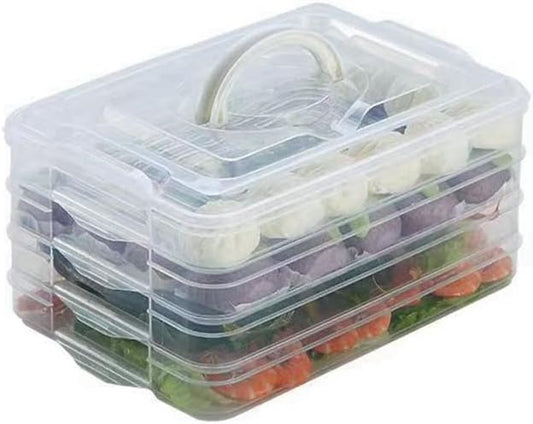 Food Refrigerator Storage Containers with 2 Lids, 4 Layer, Stackable Handheld Carrier for Snack, Cookie, Meat, Bacon, Charcuterie, BPA Free (Transparent 4 tier)
