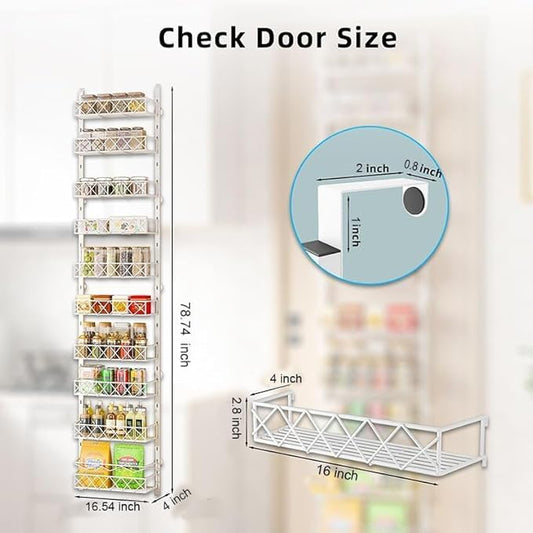 Over the Door Pantry Organizer, Over the Door Organizer, Over the Door Spice Rack,10-Tier Metal Pantry Door Organizer for Easy Install, Pantry Door Storage,Over the Door Storage White