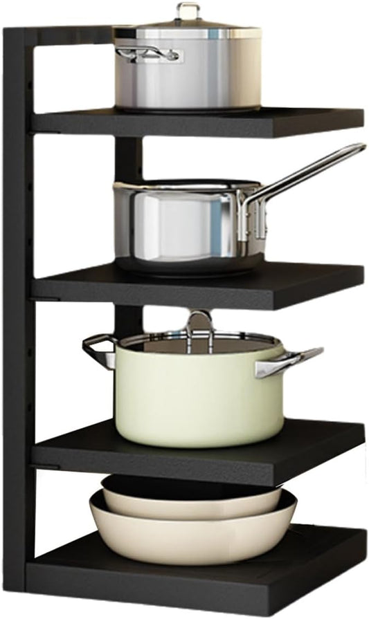 Adjustable 3-4 Tier Pots and Pans Organizer Rack - Heavy Duty 21” Cabinet Storage Solution for Kitchen, Snap-on Pan Organizer with Panels (Four Layers)