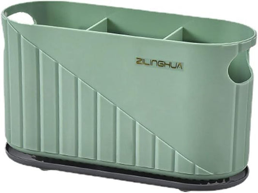Kitchen Cutlery Drainer Utensil Holder Cutlery Storage Box Wall-Mounted Tableware Storage Holder Utensil Caddy Flatware Organizer Countertop (Green)