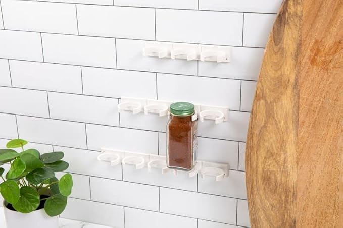 Spice Clip Strips For Cabinet Doors - Organizer for Spices - Spice Rack Holds15 Spice Jars - 3M Adhesive Gripper Clip Strips In White For Pantry 15 Ct