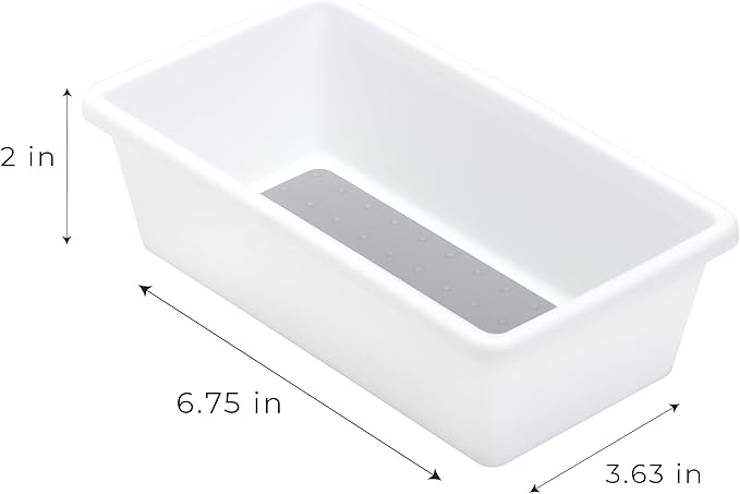 Smart Design Plastic Drawer Organizer - Set of 3-6.75 x 3.75 Inch - Non-Slip Lining and Feet - BPA Free - Utensils, Flatware, Office, Personal Care, or Makeup Storage - Kitchen - White with Gray