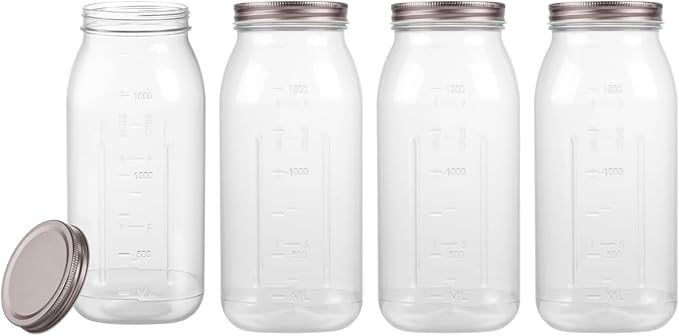 novelinks 4 Pack 64 OZ Plastic Wide Mouth Mason Jars with Airtight Lids - Wide Mouth Half Gallon Large Mason Jar 64 OZ Storage Canning Jar for Kitchen & Household Storage (Rose Gold)