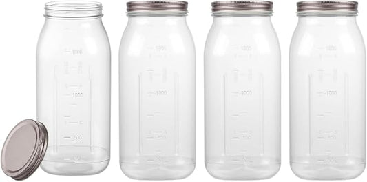 novelinks 4 Pack 64 OZ Plastic Wide Mouth Mason Jars with Airtight Lids - Wide Mouth Half Gallon Large Mason Jar 64 OZ Storage Canning Jar for Kitchen & Household Storage (Rose Gold)