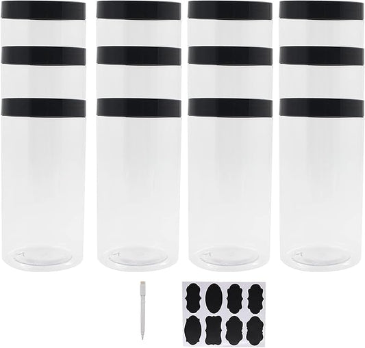 12 Pack 32 OZ Large Clear Plastic Storage Jars with Lids & Labels,A Pen - Wide Opening Durable Round Containers - PET Container for Pantry, Home & Kitchen Storage