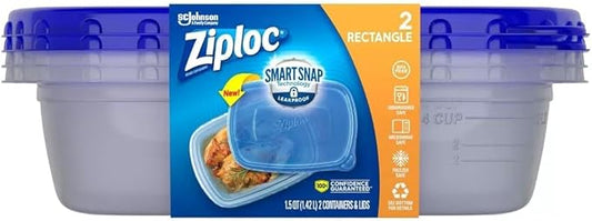 Ziploc Food Storage Meal Prep Containers with Smart Snap Technology, Rectangle, 1.5 QTS, 2 Count, Pack of 3, Clear