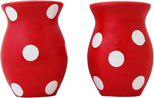 Viva Collection Hand Painted Ceramic Refillable Red Polka Dot Salt & Pepper Set 3-1/2"H, Kitchen Décor