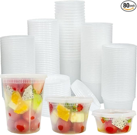 [80 Combo Sets] Food Storage Containers with Lids, 8oz, 16oz, 32oz Plastic Deli Containers with Lids Freezer Storage Containers, BPA Free Leakproof, Microwave | Dishwasher | Freezer Safe