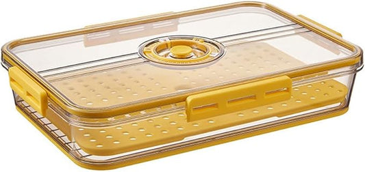 CottonColors Fridge Organizer, Food Storage Containers With Lids for Timer & Drain Board Stackable Refrigerator Organizers and Storage（Short, Large, 2 L）