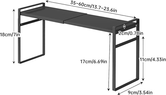 Expandable Metal Spice Organizer Shelf, Standing Small Narrow Rack for Seasonings, Adjustable Kitchen Storage Shelf Countertop (Black, L13.7-23.6''*W3.54''H7'')