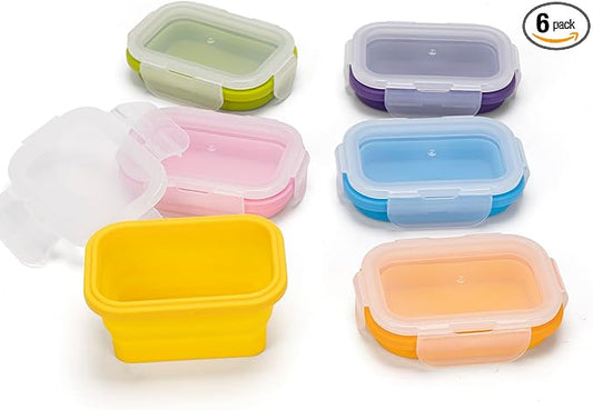 Collapsible Food Storage Containers with Lids, Small Silicone Snack Containers, Stackable Portion Control Containers, Mini Fridge Organizer, Microwave Freezer Dishwasher Safe, 6.5oz, 6 Pack