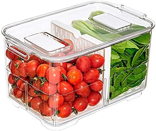 Vegetable Fruit Storage Containers, Fresh Produce Saver Refrigerator Storage Containers with Lids and Vents,Stackable Salad Lettuce Keeper,Stay Fresh Cabinet Containers Bin