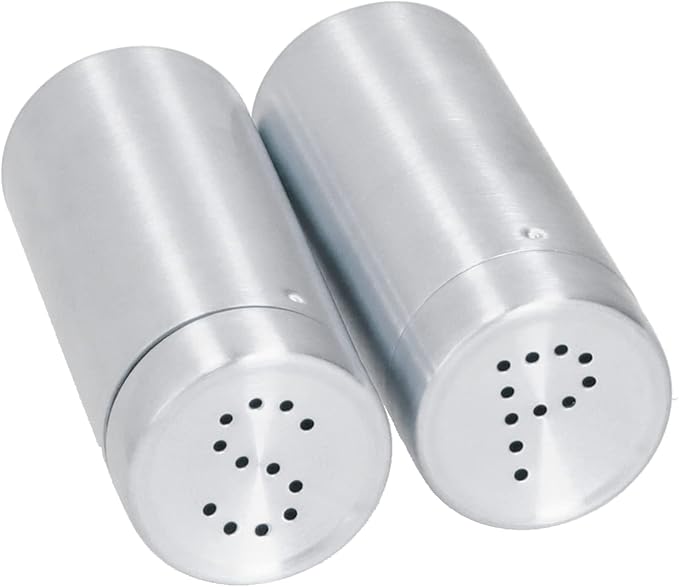 2pcs Spice Stainless Steel Pepper & Salt Shaker Dredge Seasoning Bottle Kitchen Tool (Silver)