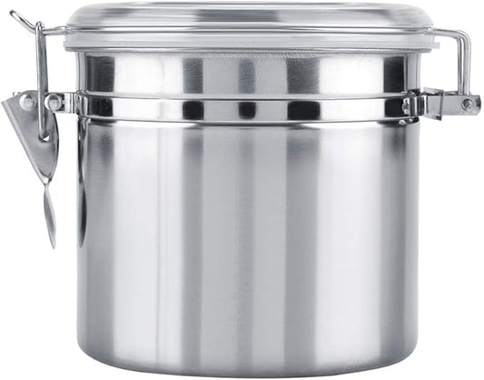 Stainless Steel Coffee Canister, Airtight Ground Coffee Bean Storage Container Keep Bean Fresh Organizer Jars Clear Clamp Lid Large Capacity for Kitchen Organization Pantry Tea Flour Sugar 1100ml