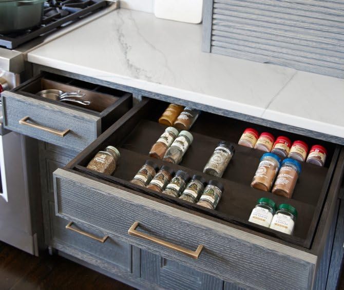 Expandable Spice Drawer Rack Organizer Insert for Kitchen Cabinet - Multi Tier Adjustable Spice Storage Shelf for Seasoning and Jar, Pack of 12