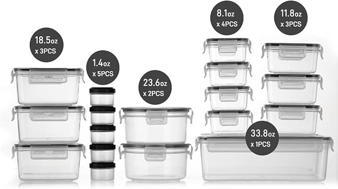 KAGUYA 36-Piece Food Storage Containers Set with Airtight Lids (18 Containers and 18 Lids), BPA-Free & Leakproof Material, Freezer, Microwave Safe