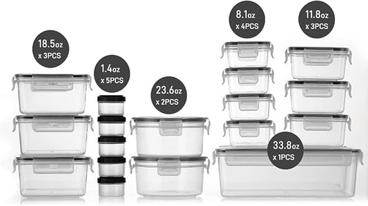 KAGUYA 36-Piece Food Storage Containers Set with Airtight Lids (18 Containers and 18 Lids), BPA-Free & Leakproof Material, Freezer, Microwave Safe