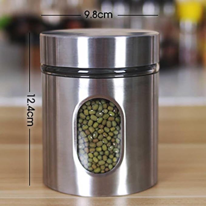 Stainless Steel Container Food Storage Jar Sealed Coffee Can Kitchen Canister with Glass Window and Airtight Lid for Tea Coffee Bean Sugar Candy Cookie Spice Flour, 1 Piece