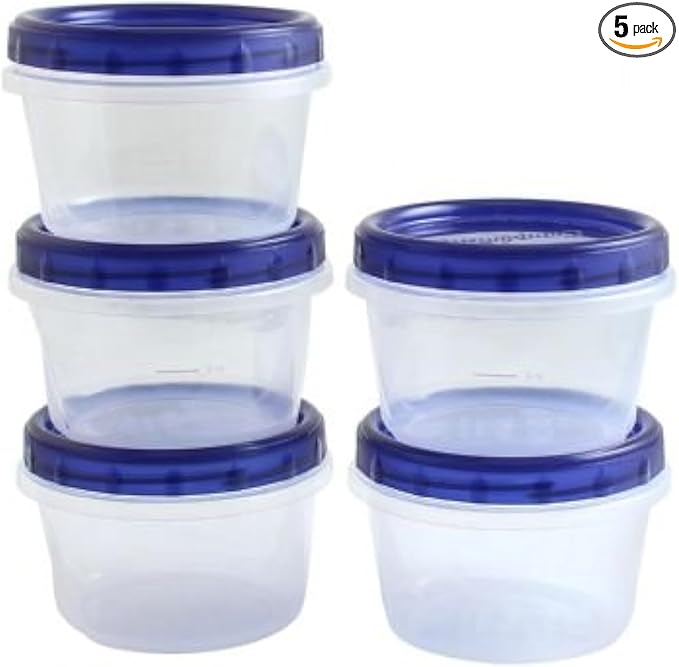 [16Oz - Blue - 5 Pk] Twist Top Food Storage Containers Leak-Proof, Airtight Soup Storage Canisters with Screw & Seal Lids BPA-Free, Stackable, Reusable Kitchen Essentials 16-Ounce
