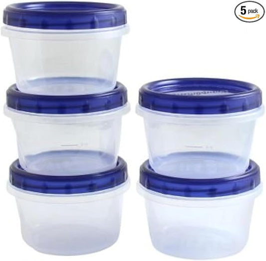 [16Oz - Blue - 5 Pk] Twist Top Food Storage Containers Leak-Proof, Airtight Soup Storage Canisters with Screw & Seal Lids BPA-Free, Stackable, Reusable Kitchen Essentials 16-Ounce