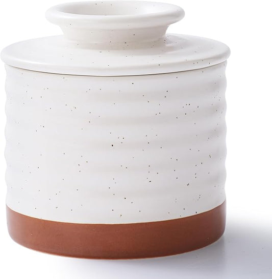 Y YHY Butter Dish with Lid for Countertop, Butter Crock for Counter with Water, Butter Holder for Soft Spreadable Butter, Butter Keepers to Leave on Counter as Kitchen Decor Ideal Gift, Off-white