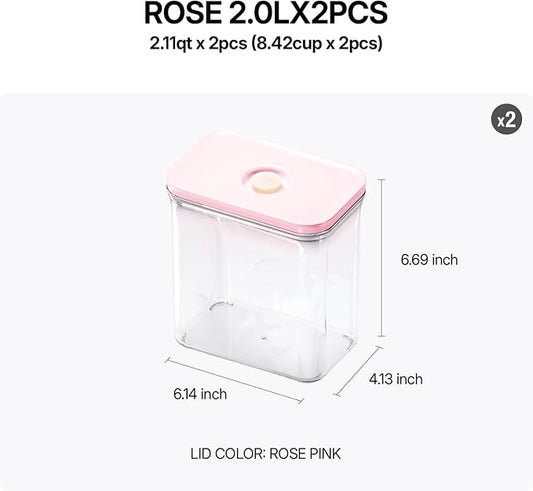 Premium Airtight Food Storage Containers ROSE 2.0L(2.11qt) 2P/SET, Patented Double Silicone Lining, 100% Leak Proof, BPA-FREE