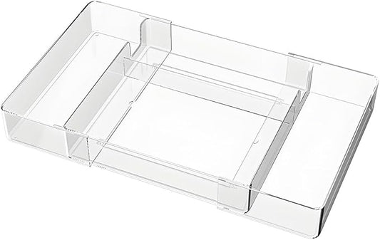Expandable Adjustable Kitchen Drawer Organizer - Clear Multi-Purpose Tray for Silverware, Cutlery, Utensils, Stationery, Home Office Tools - Customizable Storage for Forks,Knives,Spoons,Pens