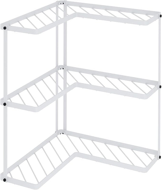 Buzowruil Kitchen L-Shaped Spice Storage Rack Triangle Corner Three-Layer Cabinet Spice Rack,1 Pack (White)