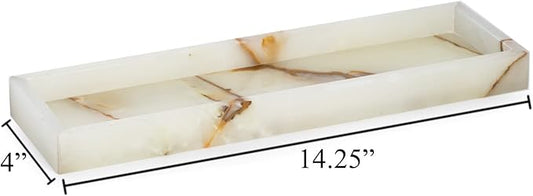 Bey-Berk Marble Bathroom Tray 14.25 x 3.75 x 4 (LxWxH) Polished Marble for Bath, Kitchen and Bedroom, Stone Vanity for Organization and Display, Handcrafted - Green Onyx